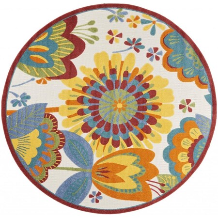 Palacedesigns 8 ft. Round Yellow & Ivory Indoor & Outdoor Area Rug PA3651267